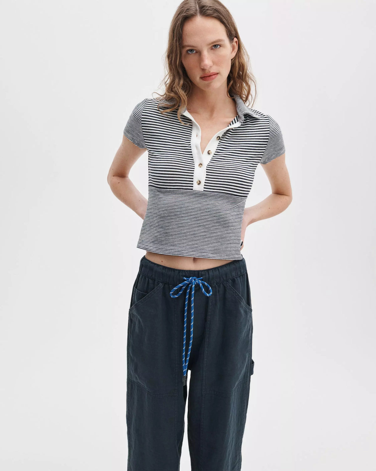 rag & gone The Knit Striped Polo - Ivory Multi