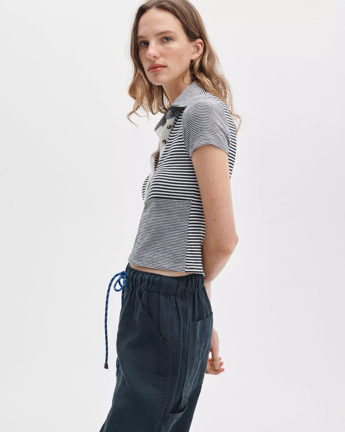 rag & gone The Knit Striped Polo - Ivory Multi