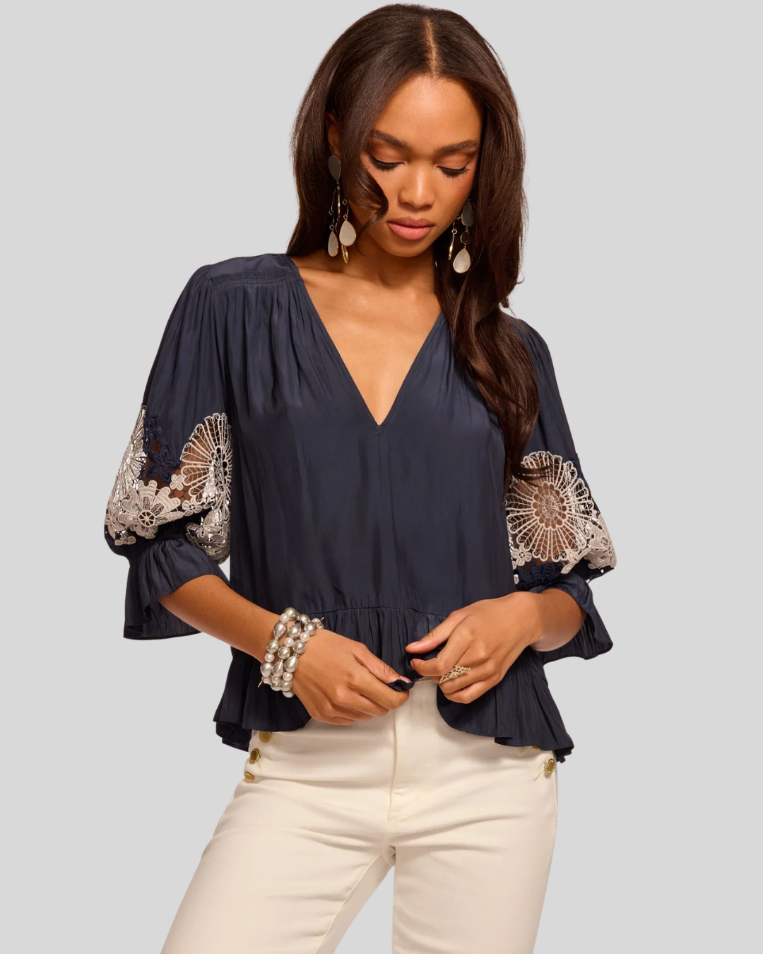 Ramy Brook Berry Embroidered Short Sleeve Blouse