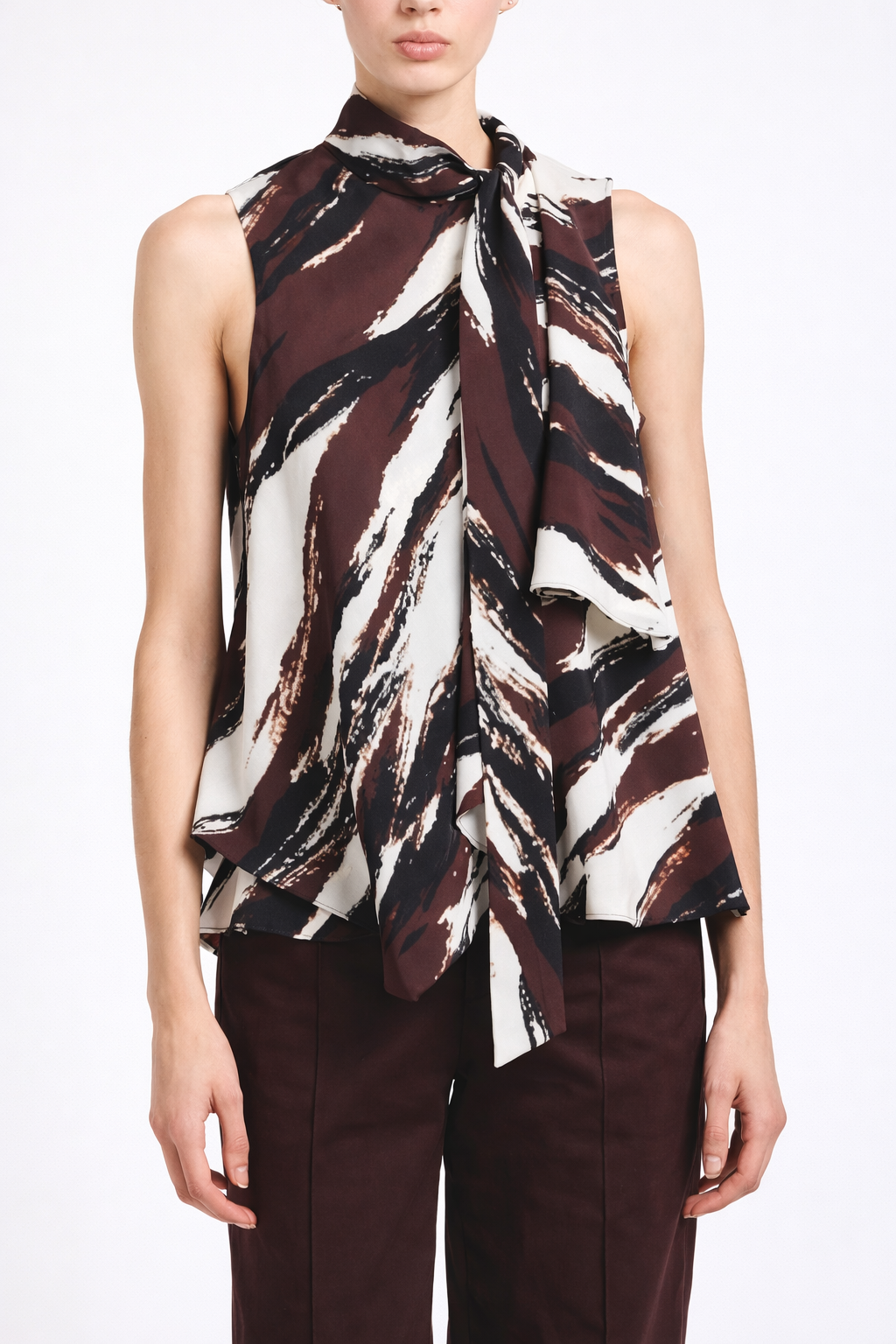 Printed Crepe De Chine Asymmetric Top