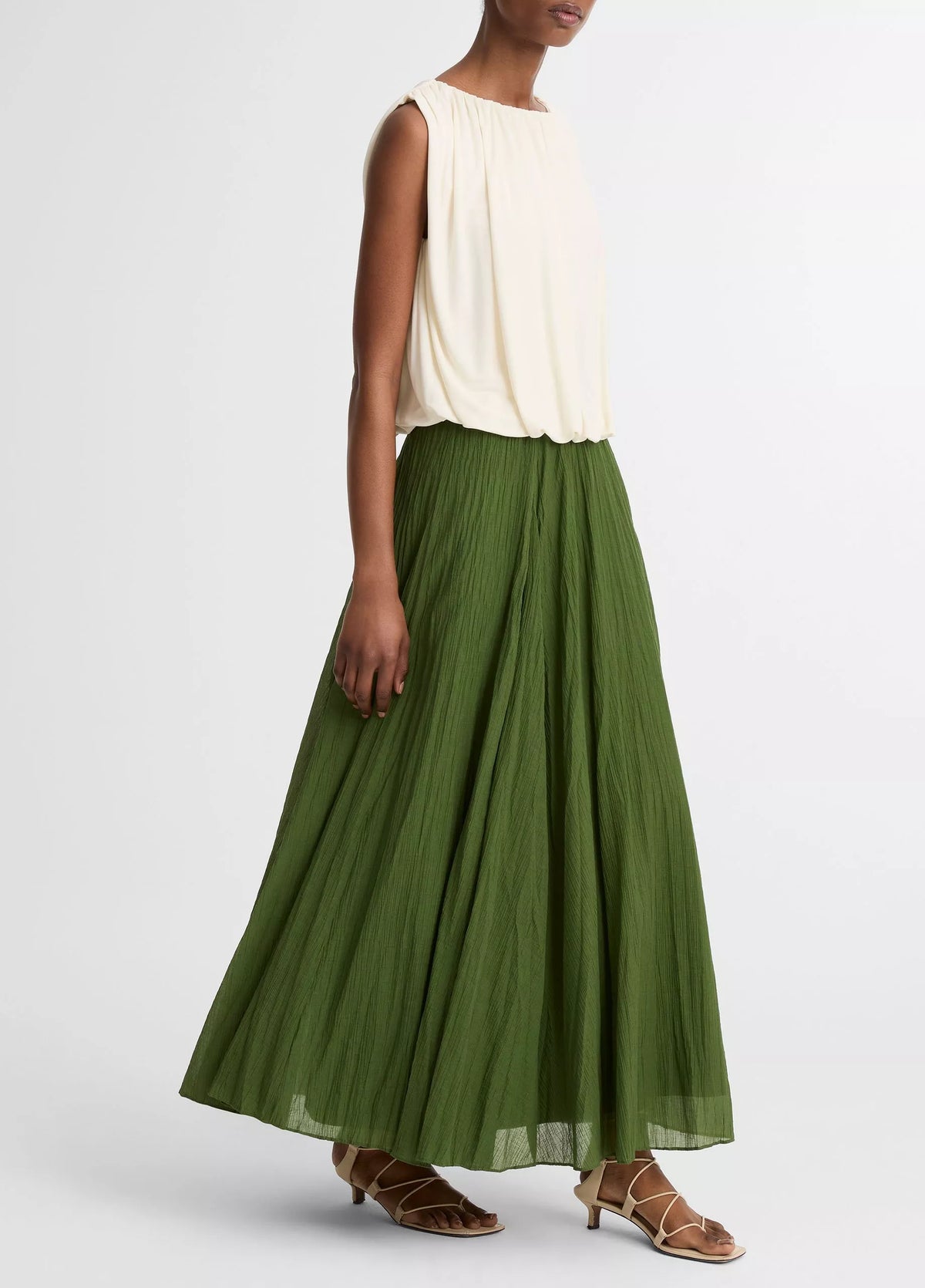 Vince Crinkled Plissé Cotton-Blend Maxi Skirt