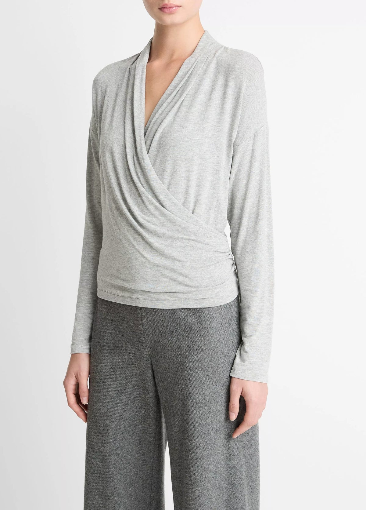Vince Relaxed Fixed-Wrap Jersey Top