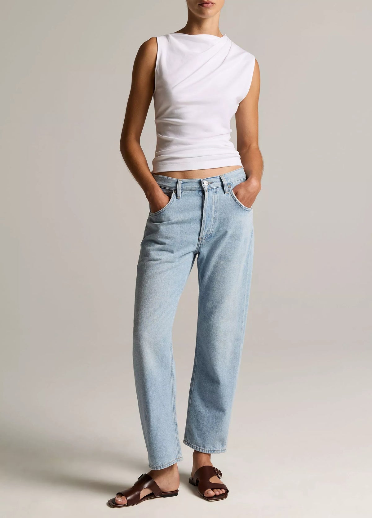 Vince Pima Cotton Draped Sleeveless Top