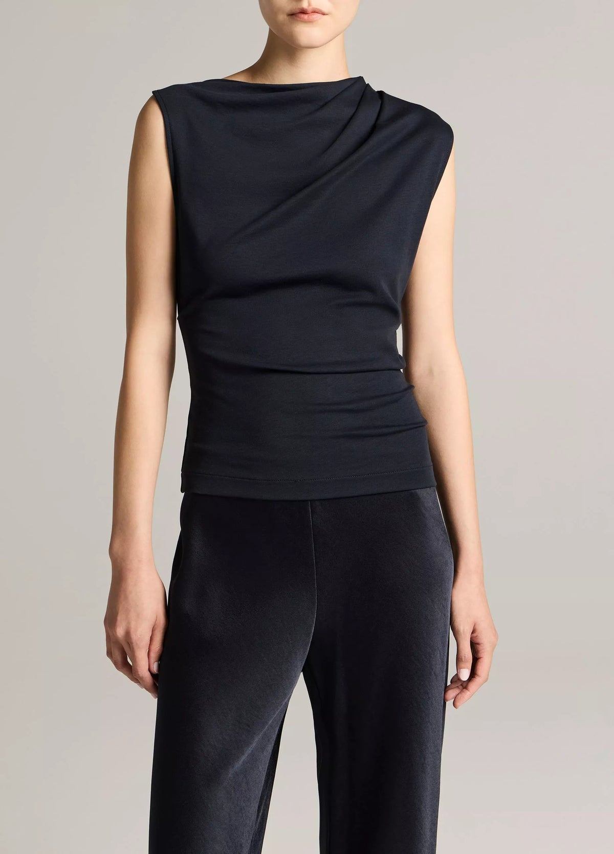 Vince Pima Cotton Draped Sleeveless Top