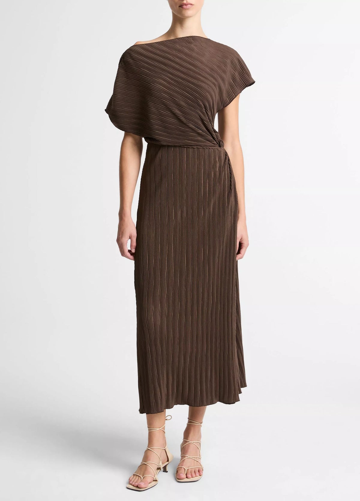 Vince Diagonal Pleated Twist-Waist Dress