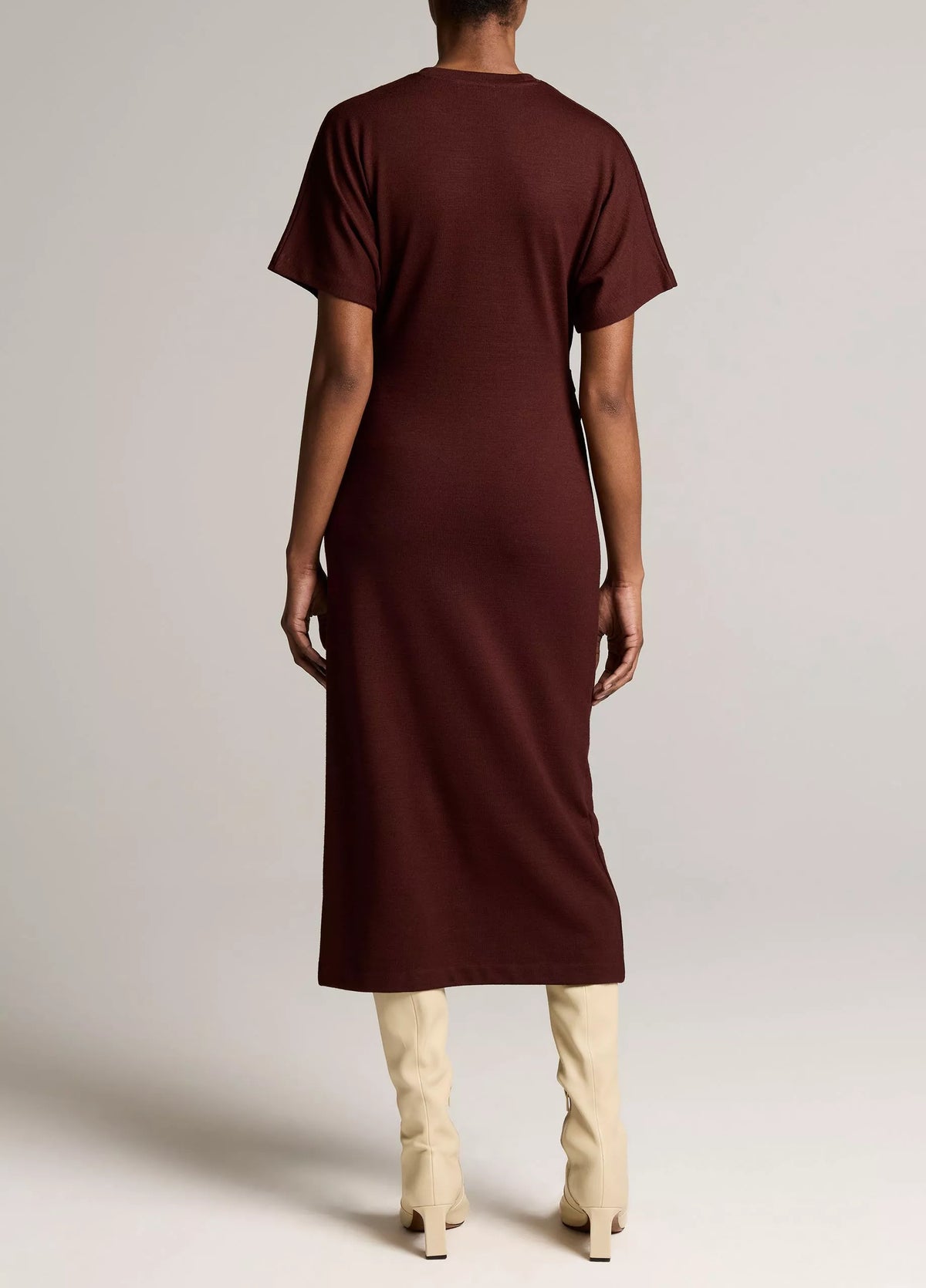  Vince Ruched-Side Knit Short-Sleeve Dress - Black Rose