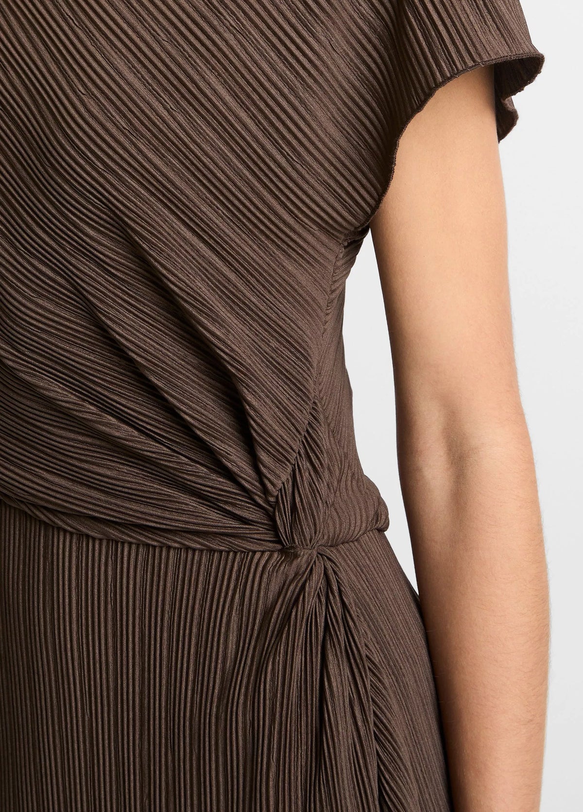 Vince Diagonal Pleated Twist-Waist Dress