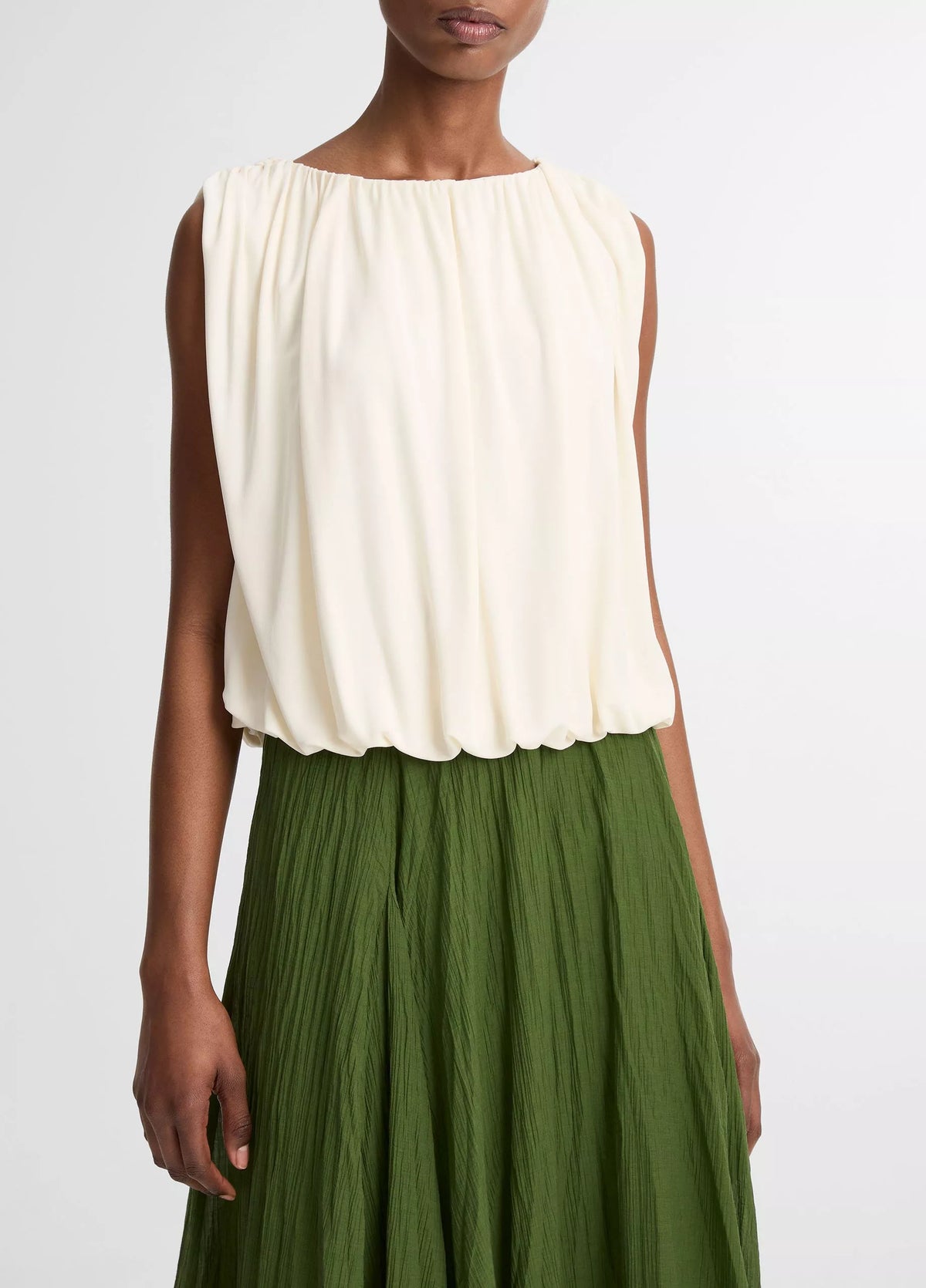 Vince Matte Jersey Bubble Top - Porcelain