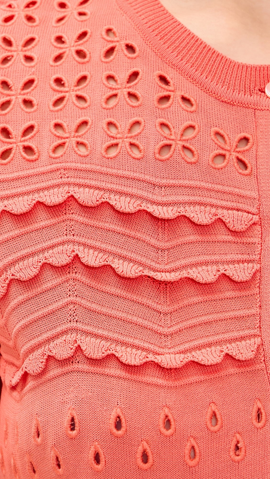 Ulla Johnson Abriana Eyelet Knit Cardigan - Coral Peony