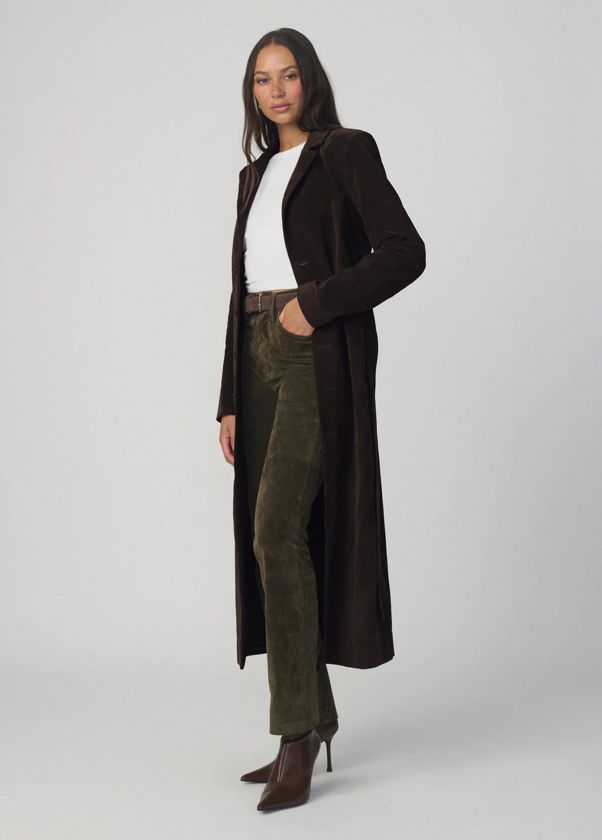 Joe's The Vegan Suede Long Coat - Dark Chocolate