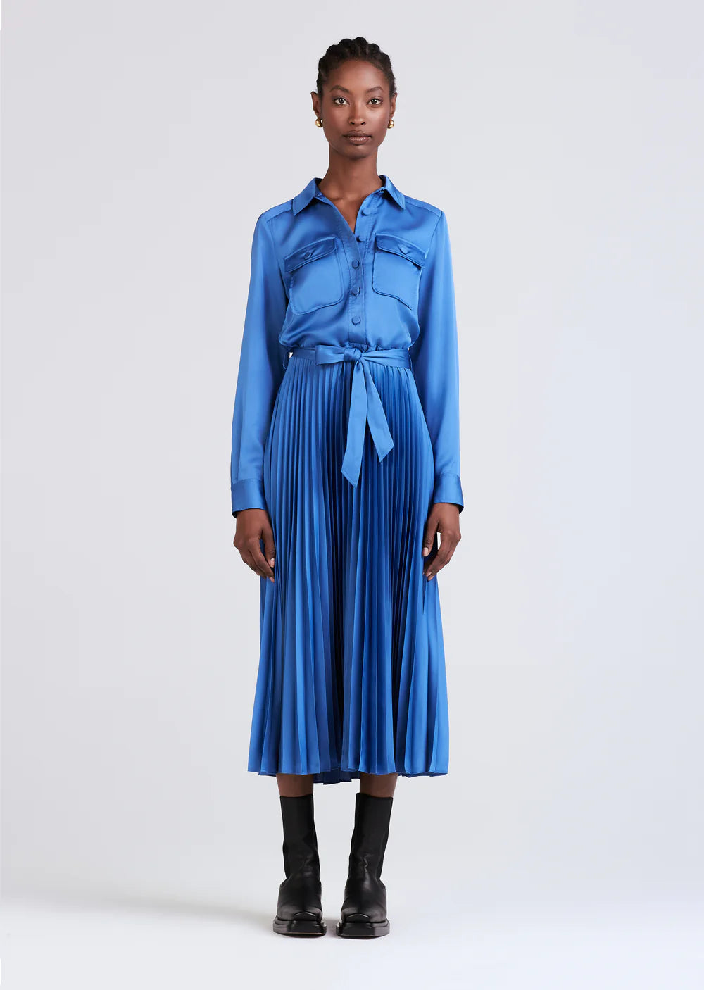 Kenza Pleated Midi Shirt Dress