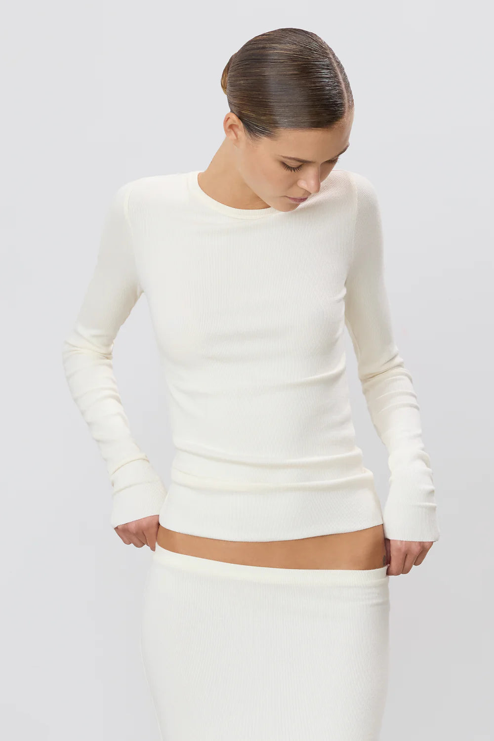 Eterne Long Sleeve Fitted Top - Cream