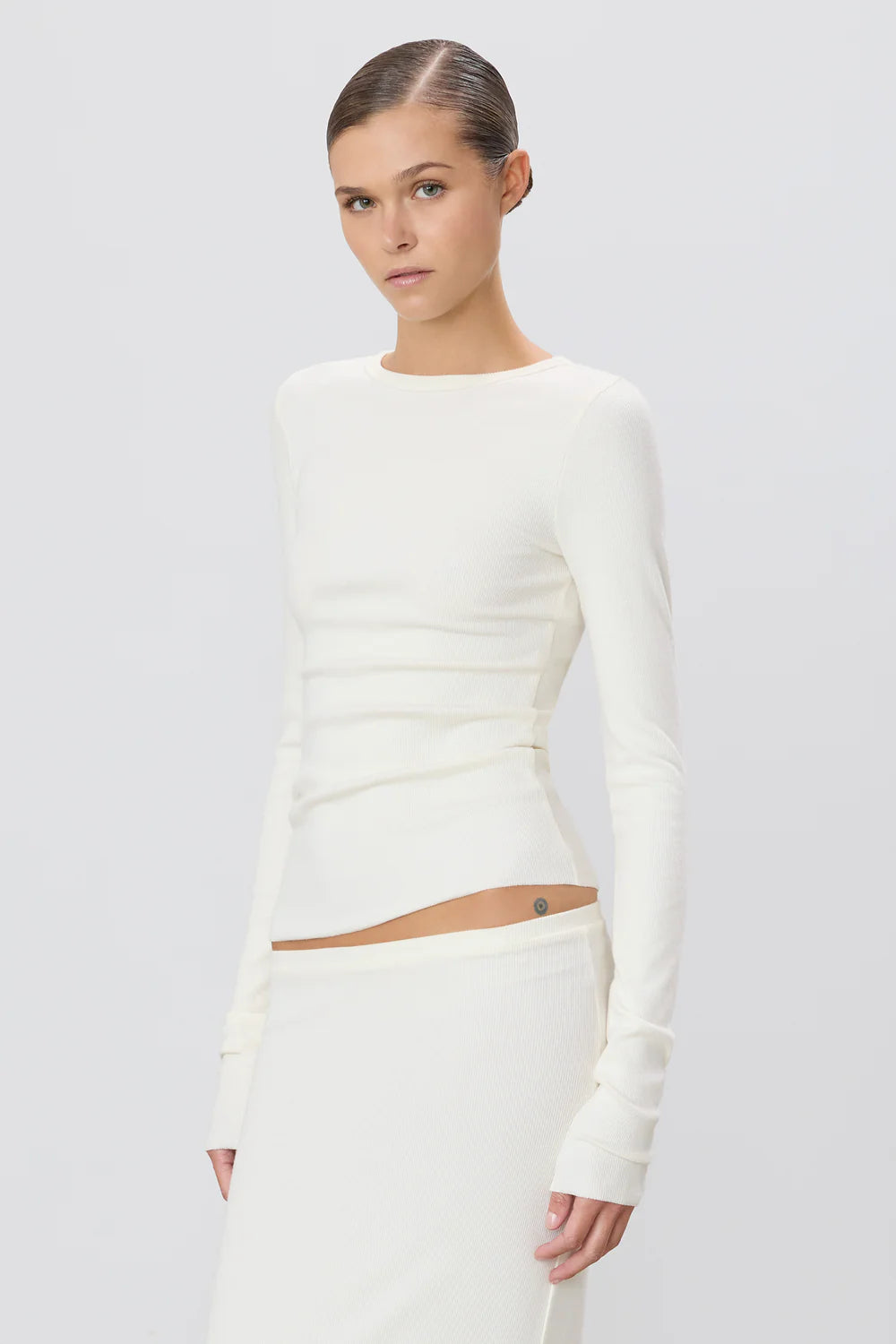 Eterne Long Sleeve Fitted Top - Cream