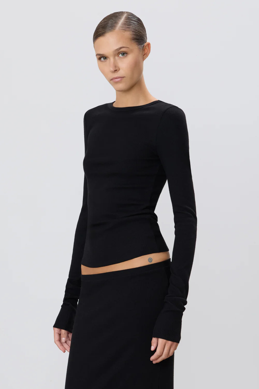 Eterne Long Sleeve Fitted Top - Black