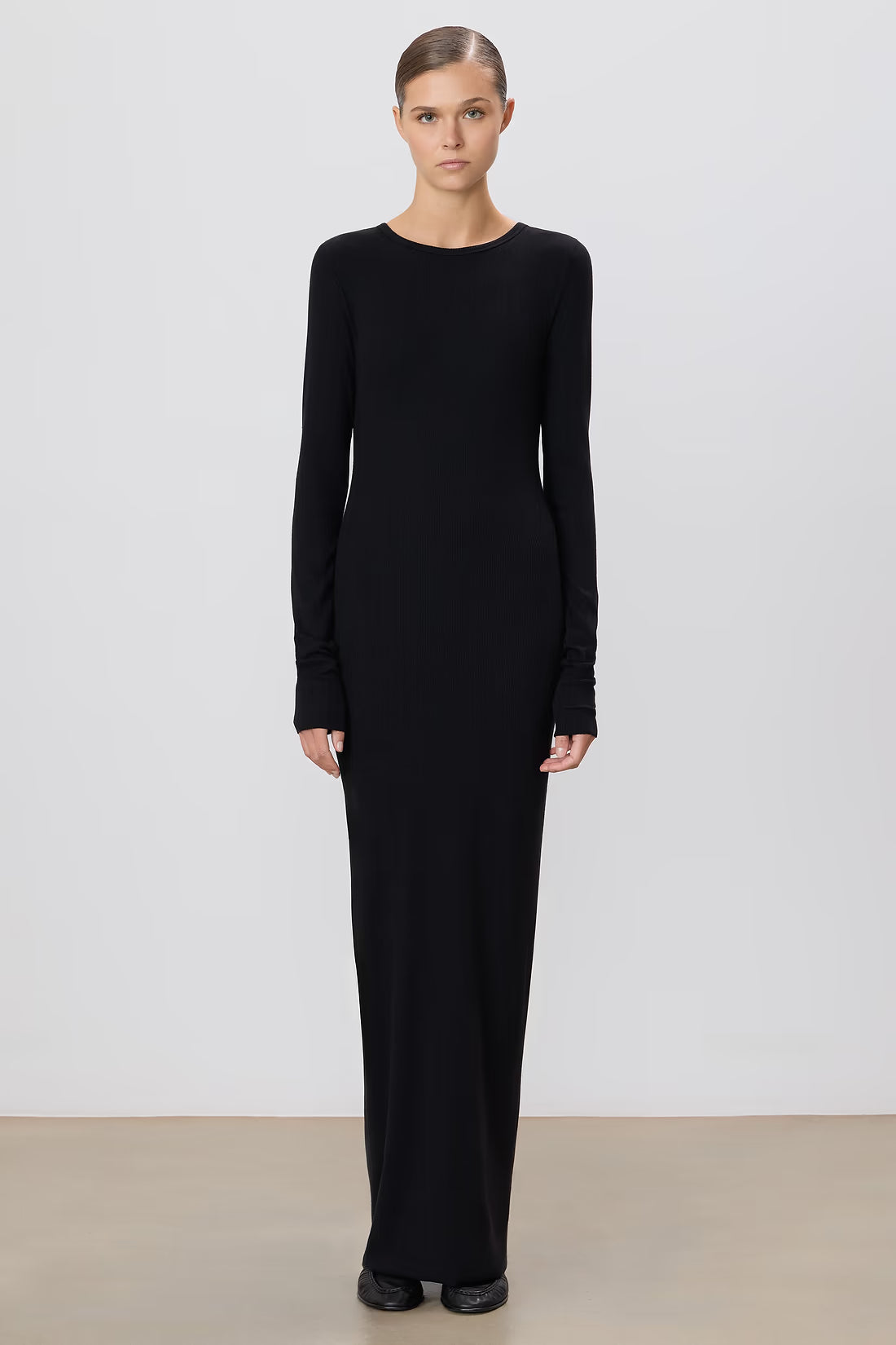 Eterne Long Sleeve Crewneck Dress Maxi - Black, Clay