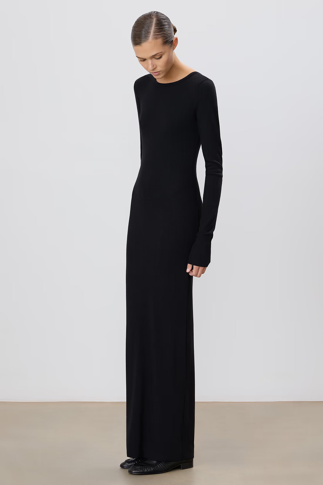 Eterne Long Sleeve Crewneck Dress Maxi - Black, Clay
