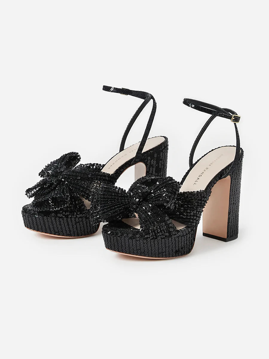Loeffler Randall Natalia Pleated Platform Sandal - Black Sequined