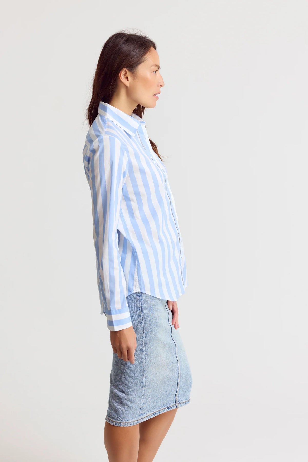 The-Shirt The Boyfriend Shirt Wide Sky Blue/White Stripe